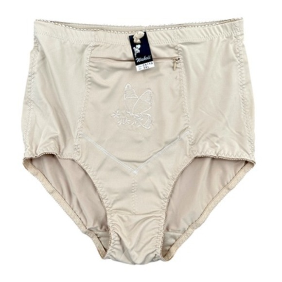 Wakolii 3XL Beige High Waist Panties with Butterfly Embroidery & Zip Pocket - Picture 1 of 7
